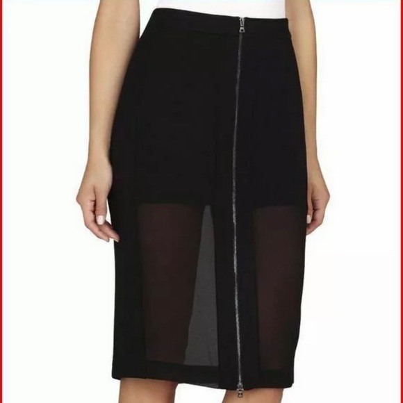 NWT BCBGMaxzria Chiffon Panel Pencil Skirt Black10 - Picture 1 of 8
